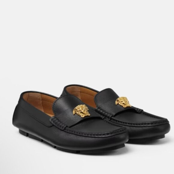 Versace Driver Medusa Shoes Vitello Black Leather Women Flats Size IT40 US10 - Picture 13 of 15